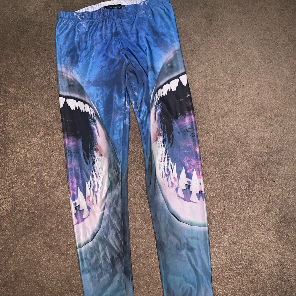 See You Monday Shark Print Blue and White Leggings
